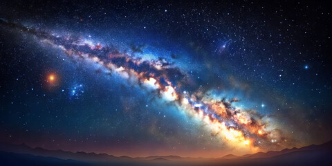 Wall Mural - a stunning view of a vibrant galaxy with swirling colors and star clusters fills the night sky. a pe