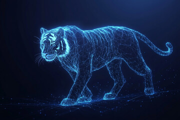 Wall Mural - tiger sign abstract low poly wireframe style. abstract geometric background. wireframe light structu