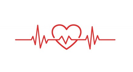 Red heart with heartbeat rhythm design on white background
