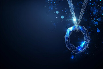 Wall Mural - blue medal sign abstract low poly wireframe style. abstract geometric background. wireframe light st