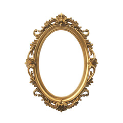 Ornate golden oval frame isolated on transparent background