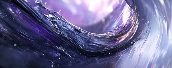 Poster - Thick purple paint stroke creating dynamic wave on canvas