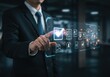 © PP Creative - Businessman touching digital interface with checkmark and document icons