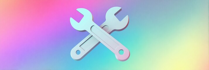 Aufkleber - Floating Wrench and Hammer Icons Against a Smooth Pastel Gradient Background With Vibrant Colors Enhancing the Tools Visibility Generative AI