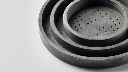 Leinwandbilder - Concentric circles create a captivating abstract pattern with dotted textures in soft grey hues, providing ample space for text on the right side