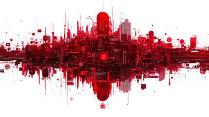 Urban Redscape Futuristic Cityscape, cut out transparent