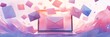 © Tida - Inbox Overflow - A laptop screen displays a large email, with smaller emails floating around it, creating a sense of inbox overload. Pink and purple color palette