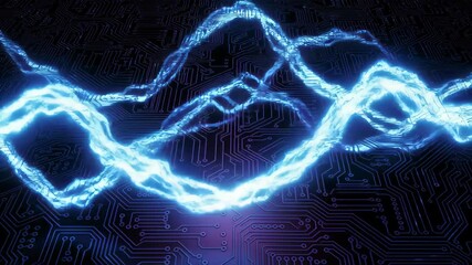 Abstract Blue Wavy Lines On Dark Circuit Board Background Representing Modern Technology Digital Innovation Artificial Intelligence in Three Dimensional Render