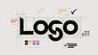 © Mirivox - Geometric logo design mockup, showcasing a stylized 'LOGO' wordmark within a grid, illustrating design process and brand identity creation