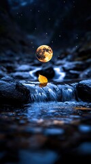 Wall Mural - a moon is floating above a stream of water