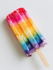 Aufkleber - Colorful Rainbow Popsicle Melting on a White Surface During a Warm Summer Day Generative AI