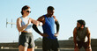 © Fanti/peopleimages.com - Fitness, people and tired with time in city for marathon pace, workout progress and monitor running speed. Cardio club, athlete and break with endurance challenge, exercise fatigue and rest on bridge