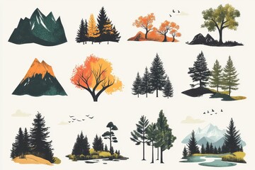 Aufkleber - Colorful autumn landscape featuring mountains, trees, and a winding river in a serene natural setting