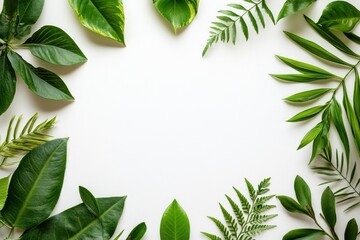Fototapete - Natural green leaves arranged on a simple background creating an aesthetic and serene atmosphere suitable for home decor and design ideas