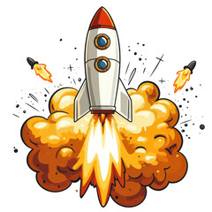 Wall Mural - Rocket launching into space adventure theme digital outer space isolated on transparent background