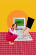 © deagreez - Creative artwork image collage of young woman worker sit dreaming near computer pc