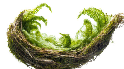 Poster - Decorative plant in a nest-like pot showcasing vibrant green leaves on a transparent background for versatile use in designs or decor