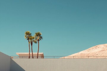Aufkleber - Desert Oasis With Minimal Palm Trees and a Clean Aesthetic Under a Clear Sky Generative AI