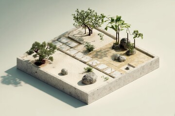 Leinwandbilder - Minimalistic Isometric Zen Garden With Serene Stone Paths Surrounded by Greenery for Tranquil Relaxation and Meditation Generative AI