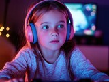 Adorable Little Girl Immersed in Video Gaming Fun