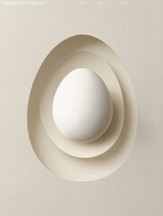 Fototapete - Minimalist White Egg Shape Centered on a Smooth Beige Background Creates a Serene Visual Balance and Simplicity in Design Aesthetics Generative AI