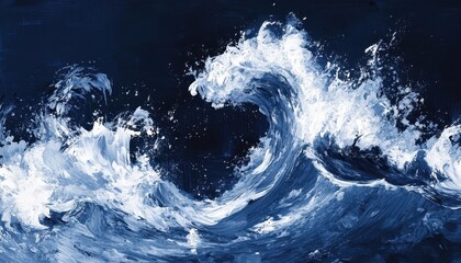 Fototapete - Dynamic Ocean Waves Crashing at Night Abstract Blue and White Water Texture