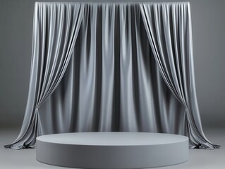 Poster - Gray Draped Curtains and Circular Platform Stage