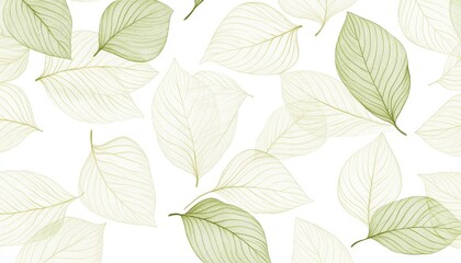 Aufkleber - Green and White Leaf Pattern on White Background