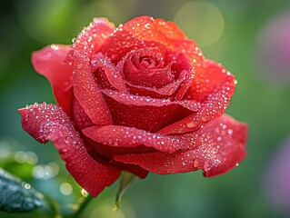 Aufkleber - Red Rose with Dew Drops Close Up