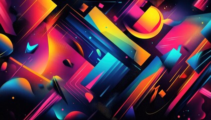 Poster - Vibrant Abstract Geometric Design with Dynamic Shapes and Intense Colors