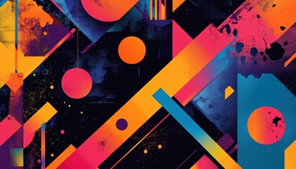 Fototapete - Vibrant Abstract Geometric Pattern with Orange Pink Purple and Blue Shapes