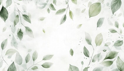 Aufkleber - Watercolor Green Leaves on White Background
