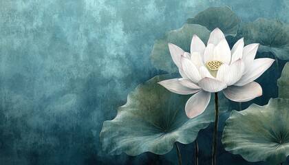 Aufkleber - White Lotus Flower on Teal Background
