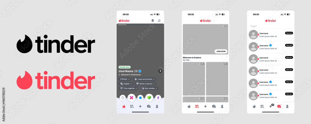 Tinder app logo and UI template vector. Modern vector illustration of ...