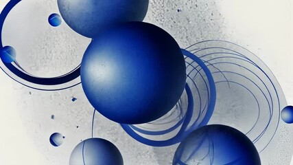 Wall Mural - abstract blue spheres and rings: a digital art composition