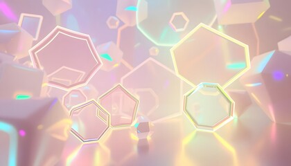 Aufkleber - Holographic Abstraction, Glowing Shapes, A Futuristic Design. Shifting Neon Colors Create A Surreal Atmosphere. This 3d Render Offers Abstract Beauty, Perfect For Backgrounds Or Artistic Projects.