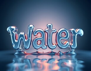 Poster - Liquid Text Effect, A Captivating Visual, With Water Typography Design, Featuring Rippling Textures, Soft Lighting, And Glowing Reflections. A Beautiful Illustration, With Vibrant Style.