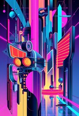 Fototapete - Dynamic Futuristic Composition A Vibrant Blend Of Neon Hues And Streamlined Shapes Creates A Stunning Visual Experience. Visual Delight. Captivating Artwork. A Modern Vision.