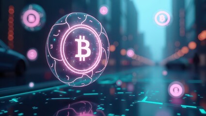 Bitcoin Coins Abstraction in Neon Background