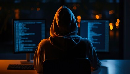 Person coding at night