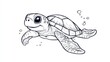 © Almahyra - Cute cartoon turtle swimming in water, coloring book, kids, illustration