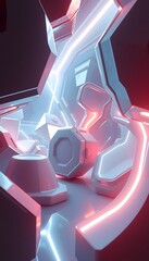Fototapete - Abstract Geometry In Motion, A Vision Of Tomorrow With Futuristic Design, And Dynamic Illumination, A Perfect Background. Geometric Shapes Are Bathed In Light.
