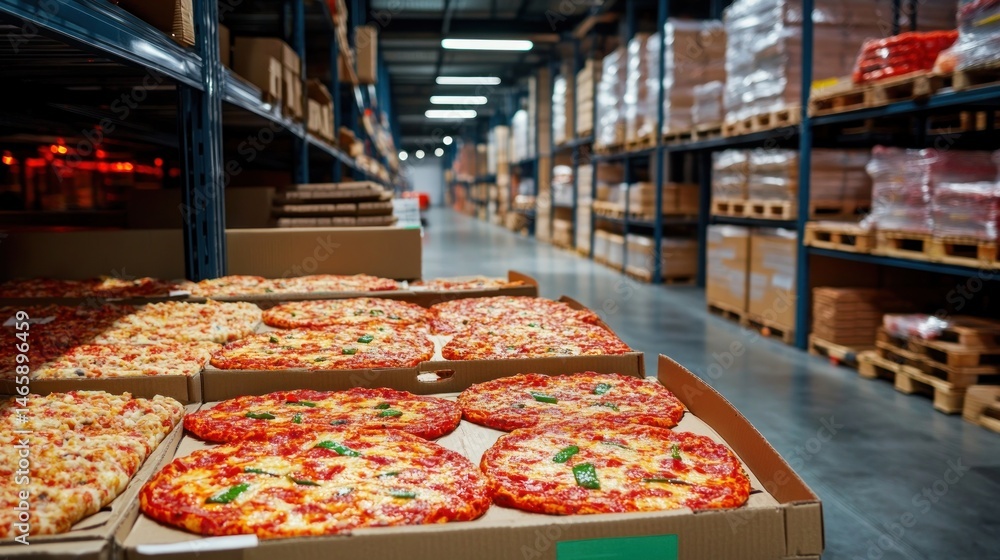Frozen Pizza Warehouse Stock, Rows of Cardboard Boxes Filled with ...