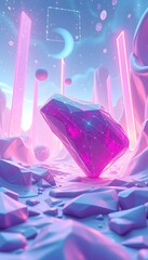Fototapete - Abstract Glowing Shapes Dance In A Futuristic Neon Landscape. Holographic Energy And Light Create A Dynamic, Captivating Visual Experience. Explore The Future.