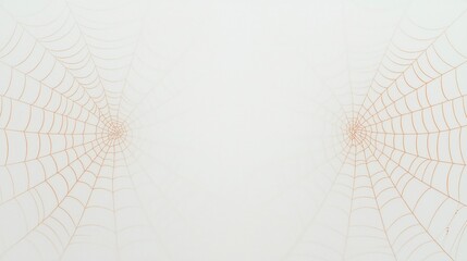 Two delicate spider webs are symmetrically positioned on a plain, light background.