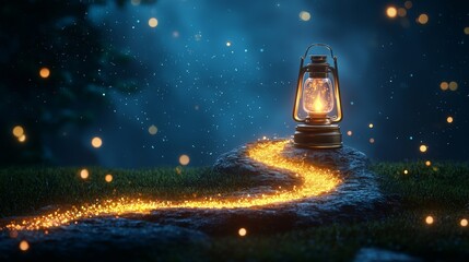 Wall Mural - Enchanted lantern illuminating a magical pathway at night