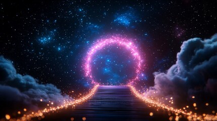 Wall Mural - Enchanting cosmic portal surrounded by clouds and stars