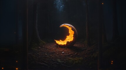 Wall Mural - Enigmatic glowing orb in a mystical forest setting