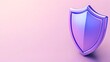 © CHURIN - A 3D rendered iridescent purple shield sits on a pink background, symbolizing protection and security