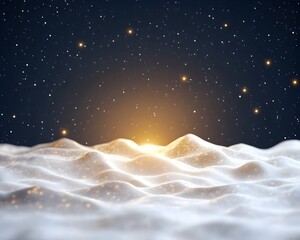Wall Mural - Golden sunrise over a softly undulating, snow-covered landscape under a starry night sky